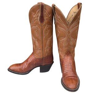 Hondo Cowboy Boots Vintage Brown Lizard Leather Womens 5.5 C Cowgirl Western